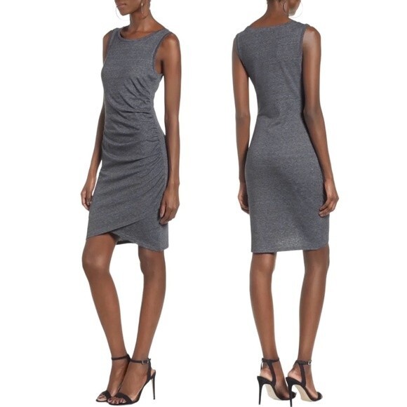 NWT Leith Ruched Bodycon Sleeveless Mini Dress Charcoal Gray Knit Size XL NEW - Picture 1 of 16